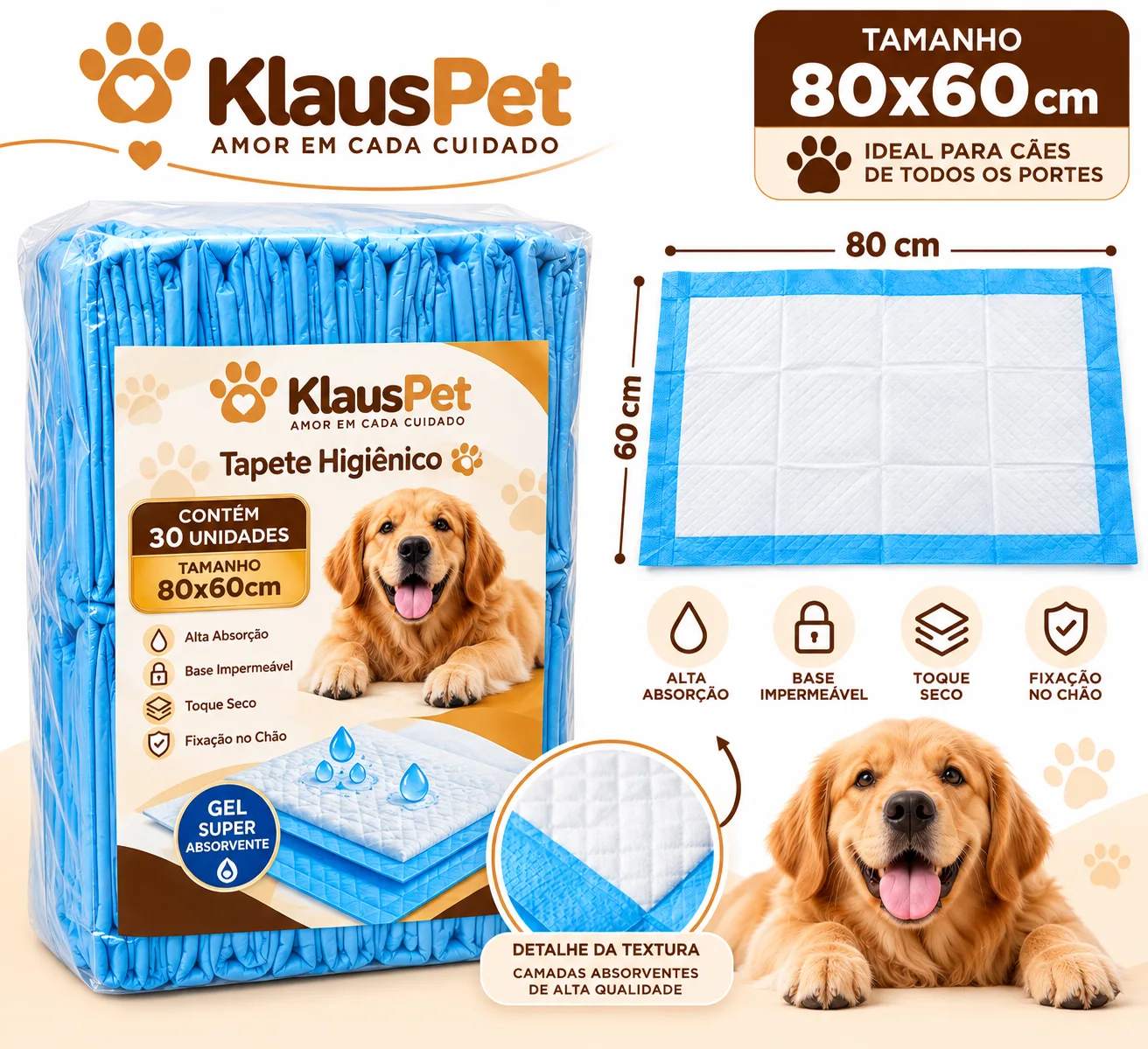 Tapete Higiênico Azul Alta Absorção