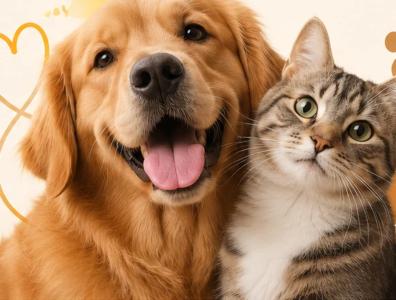 Um cachorro e um gato juntos, representando os pets da Klaus Pet